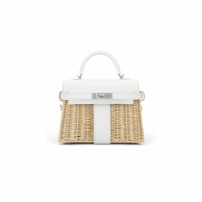 HERMÈS MASTER MINI PICNIC KELLY 20 WHITE SWIFT PALLADIUM HARDWARE (20*14*8cm) 